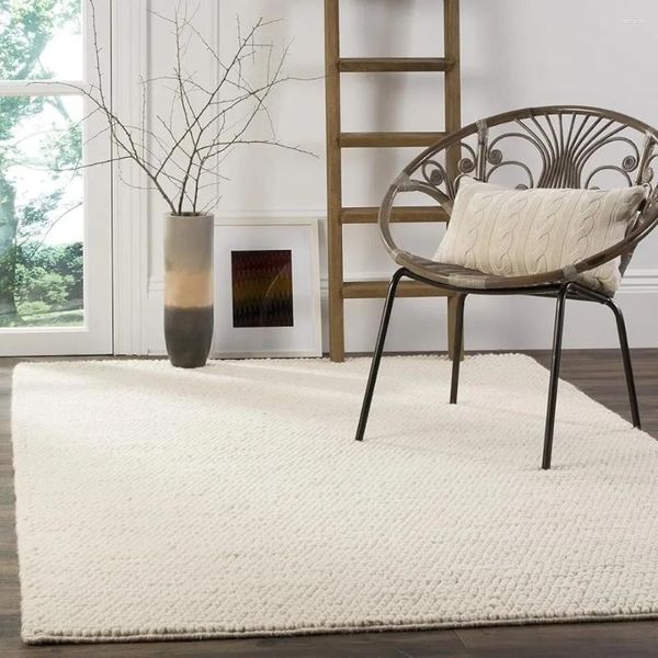 Teppiche, ideal für den Sammlungsbereich im Wohnzimmer – 5' x 8' elfenbeinfarbene Dekoration für Zuhause, handgefertigte Teppichdekoration aus Wolle