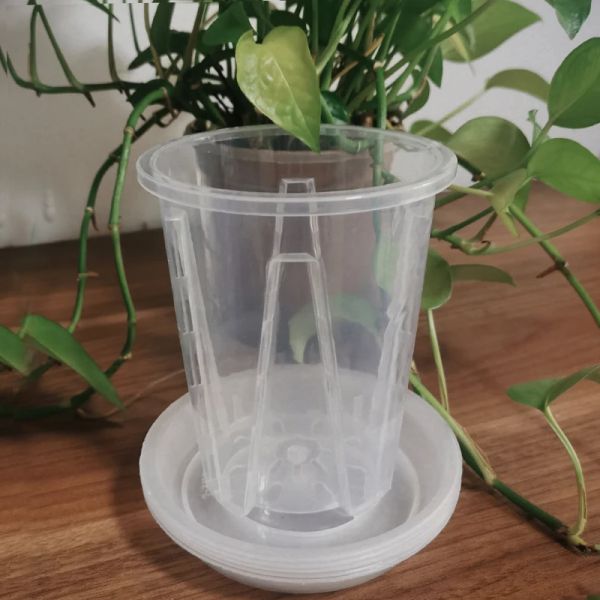 Kits 5 pçs controle de raiz vasos de flores transparentes plástico respirável vasos de berçário para plantio orquídeas phalaenopsis