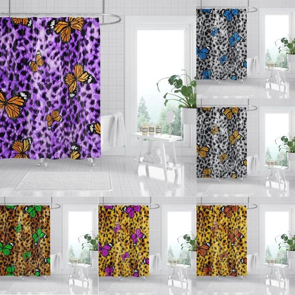 Tende da doccia Tenda in tessuto leopardato Farfalla Pittura artistica Bagno Bagno impermeabile Cortinas De Ducha Bano