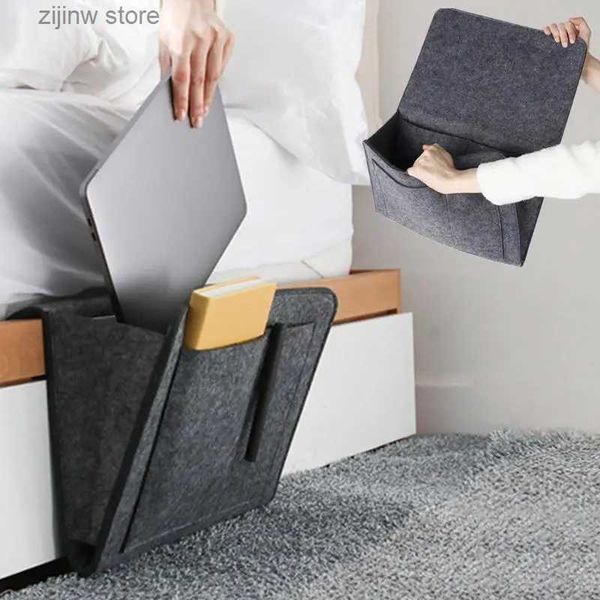 Outra organização de armazenamento doméstico 1 peça saco de armazenamento de cabeceira de feltro bolsa cama saco de mesa sofá tv controle remoto pendurado caddy sofá organizador de armazenamento bolsos de suporte de cama y240