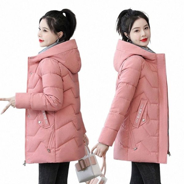 Новая зимняя женская пуховая куртка средней длины в Корейском стиле Свободные толстые теплые стеганые пальто женские парки с капюшоном верхняя одежда R013 w1iM #
