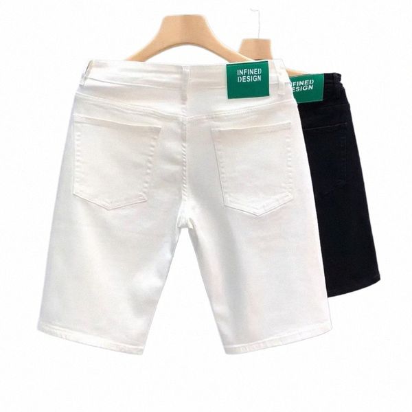Novo Verão Coreano Fi Luxo Designer Cowboy Branco Preto Jeans para Homens Na Moda Slim Fit Calças Casuais Boyfriend Jeans Shorts x0nF #