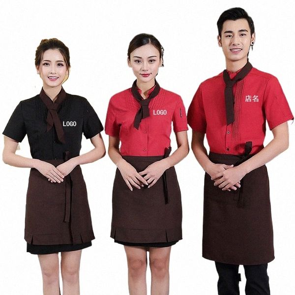 Coffee Shop Garçom Roupas de Trabalho MenWomen Personalize Logo Shirt + Apr + Tie Set Tea House Staff Work Wear Milk Tea Shop Uniform t9MQ #