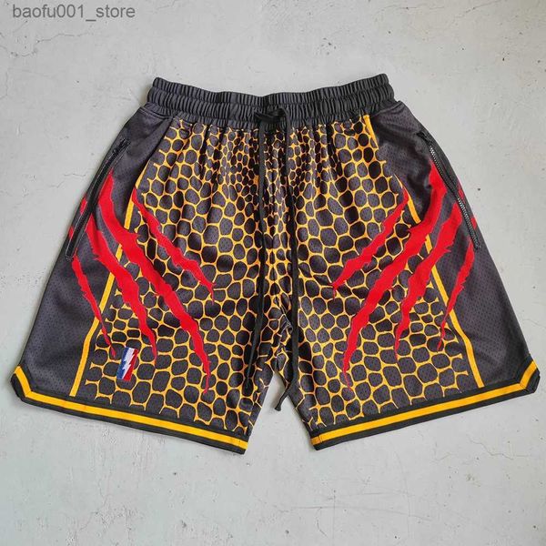 Herrenshorts Trillest Los Angeles Style Black Mamba Spirit Basketballshorts mit Scratch-Aufdruck und Reißverschlusstaschen für das Tragen auf der Straße als Trainingshose Q240329