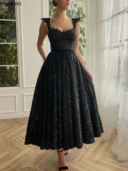 Abiti casual 2024 Abito da ballo formale con scollo a V sexy da donna, aperto sul retro, con paillettes, da sposa, in pizzo, damigella d'onore, laurea nera