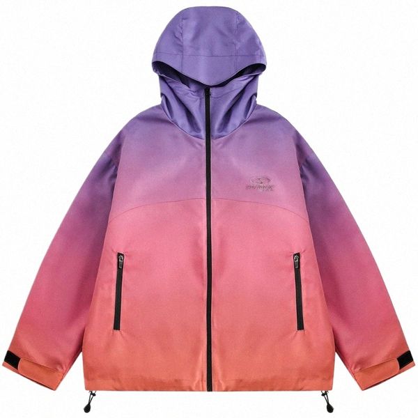 Hip Hop Homens Jaqueta Esportiva Y2K Tie Dye Rainbow Windbreaker À Prova D 'Água Zíper Com Capuz Jaquetas 2024 Harajuku Solto Gradiente Casacos Y2sL #