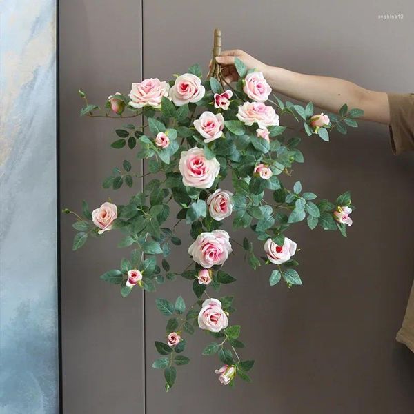 Flores decorativas Hall Hall Hall Artificial Silk Ruyi Roses Fake Flower Bar Decoration Simulation Rose Floral Wall Hanging