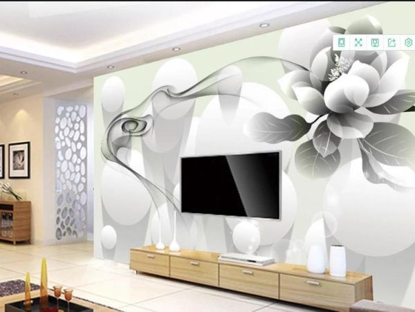Papéis de parede modernos para sala de estar Moderno e minimalista beleza preto e branco fumaça flor 3D fundo de TV wall8829204