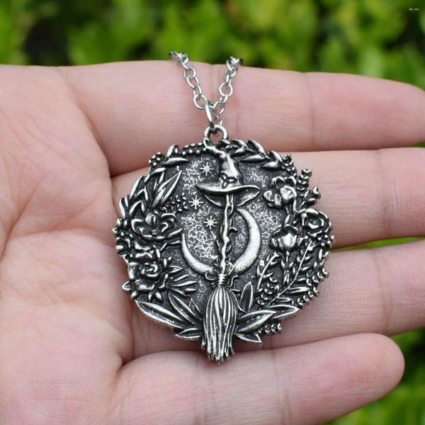 Charms Cadılar Bayramı Moon Sihirbaz Şapkası Cadı Süpürge Kolye Kolye Gotik Cazibe Takı