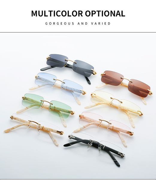 Slingshot-Sonnenbrille im Brillenstil mit Holzbeinen für Herren und Damen, europäischer und amerikanischer Modetrend, quadratische Sonnenbrille, randlose Brille mit arbeitförmigen Aufnähern