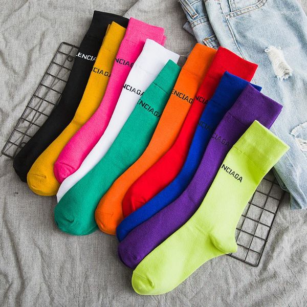 Женские носки, модные однотонные, яркие, хлопковые, красочные, Harajuku