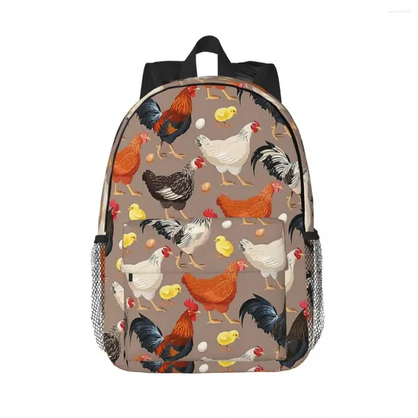 Zaino con motivo pollo colorato Zaini per adolescenti Bookbag Cartoon Studenti Borse da scuola Zaino da viaggio Borsa a tracolla di grande capacità