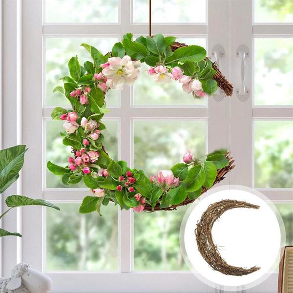 Flores decorativas 4 pçs rattan lua grinalda fita anel em forma de aros folhas quadro para artesanato diy anéis floral fazendo fitas