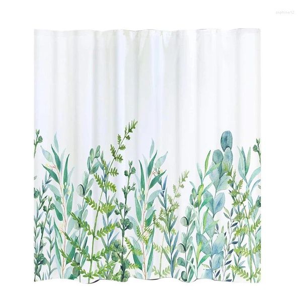 Cortinas de chuveiro cortina com 12 ganchos folhas lavável têxtil crianças banheira impressão digital 180x180 cm branco verde