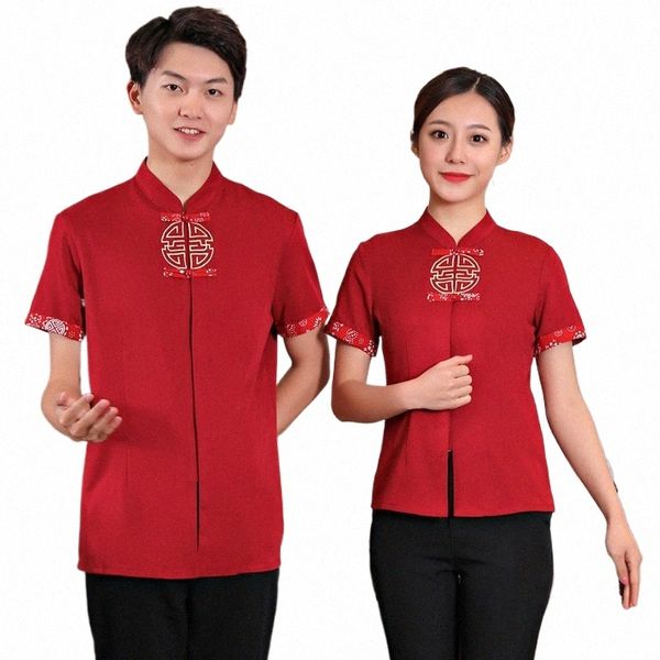 Название товара wholesale Поставка китайской столовой чайханы рабочая одежда женская с короткими рукавами фермерский дом ресторан униформа официанта индивидуальный логотип x3sr # Код товара