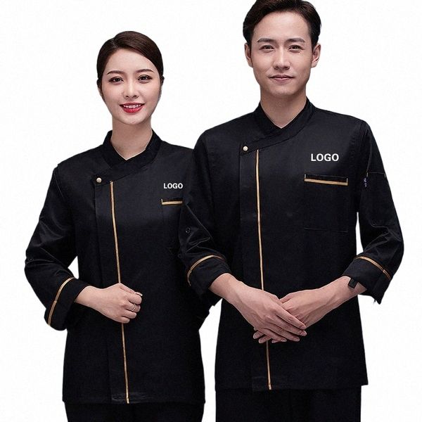 Jaqueta masculina uniforme de chef, roupas de cozinha, camisa de cozinha, serviço de comida, hotel, fast food, panela quente, bolo, casaco, logotipo personalizado l3zX #