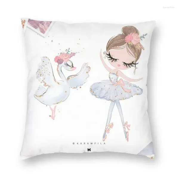 Cuscino Rosa Ballet Girl Cover Decorativo per la casa Cartoon Ballerina Ballerina per soggiorno Double-face