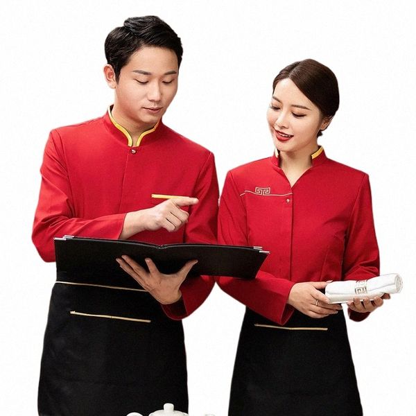 Hot Pot Restaurante Garçom Workwear Catering Feminino Lg-Sleeved Hotel Chinês Restaurante Uniforme Restaurante Roupas Outono e e75j #