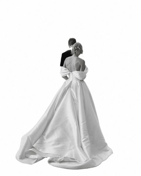 Классическое бальное платье Белое свадебное платье с открытыми плечами 2024 атласная спинка с простой прикладом свадебное платье с скользящим шлейфом Vestido de Novia a99O #
