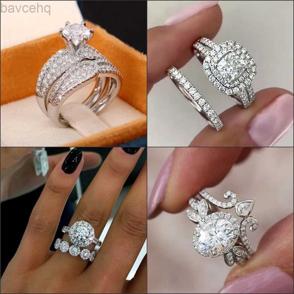 Eheringe Braut-Set Ringe 925 Silber mit funkelndem Diamant Luxus trendige Hochzeit Verlobung 2-teilige Ringe für Frauen Ewigkeit Liebe Schmuck 24329