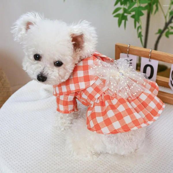 Abbigliamento per cani Abito Collare per bambola Chiusura con bottoni Decorazione Bowknot Pet Cat Plaid Ropa Para Gato