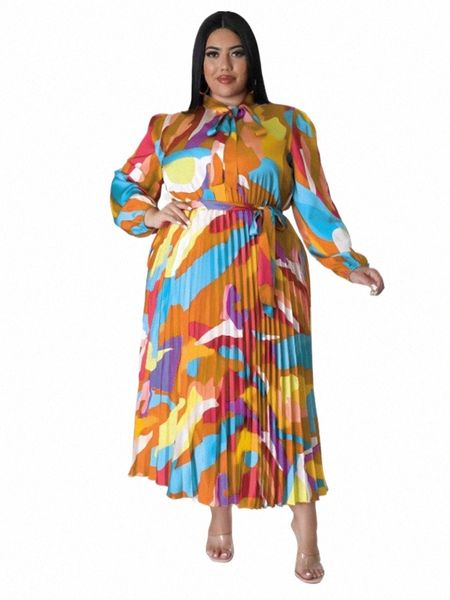 wmstar Plus Size Dres para Mulheres Impresso Tie Dye Fi Lg Manga Maxi Dr Venda Quente Atacado Dropship com Bandagem e8mf #