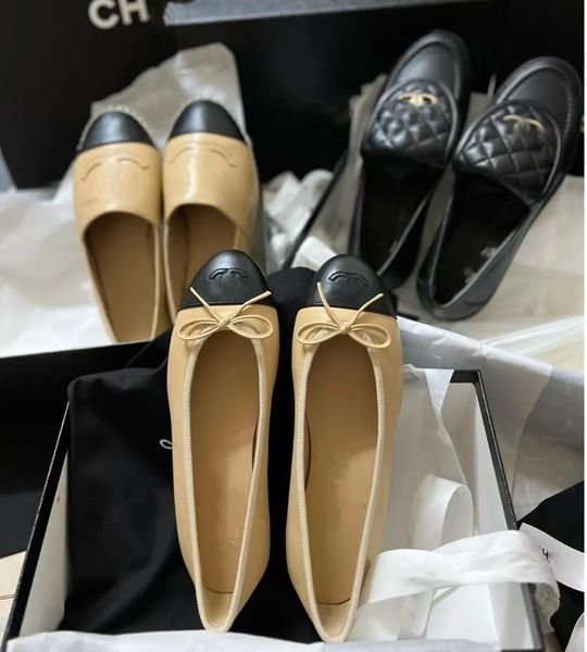 Sapatos de grife Paris Designer Black Ballet Flats Flatos femininos de imitação de primavera feminina Ballerina acolchoada redonda dos dedos do dedo do dedo do pé