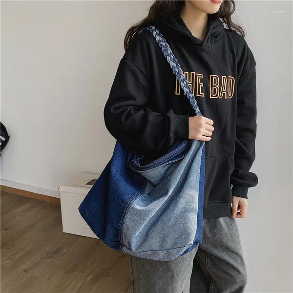 Umhängetaschen Damenmode Umhängetasche 2024 Große Handtasche Koreanisches Denim-Tuch Umhängetasche Für Frauen Leinwand Mädchen Studentin Weiblich