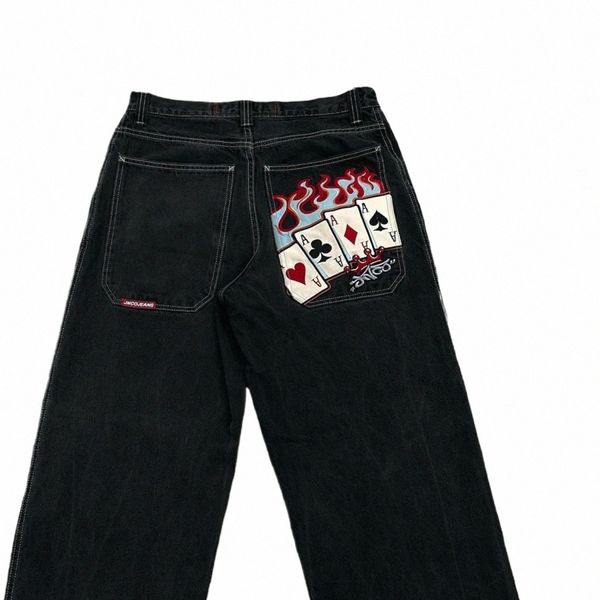 Hip Hop Poker Deseni Bol kot pantolon jnco kot y2k erkek harajuku Siyah pantolon yeni gotik yüksek bel geniş bacak pantolonları sokak kıyafetleri l7sn#