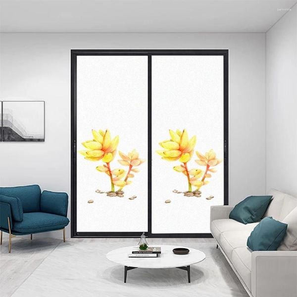 Adesivos de janela Suculentas Amarelas Filme Privacidade Estática Adere Decorativo Sol Bloqueio Não-Adesivo Anti-UV Vidro para Casa