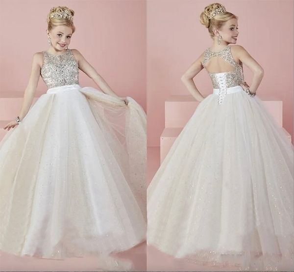 Cristalli di lusso Strass Abiti da spettacolo per bambina Gioiello Collo Tulle Abiti da cerimonia per feste formali per bambini Abiti da ragazza di fiori Abito da ballo per bambini