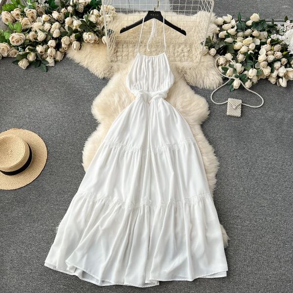 Abiti casual 2024 Holiday White Maxi Dress Summer senza maniche al largo della spalla Fasciatura Backless Beach Vestidos Elegante festa serale