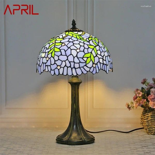 Lâmpadas de mesa abril tiffany lâmpada de vidro led moderno criativo cabeceira azul luz para casa sala de estar quarto el decoração