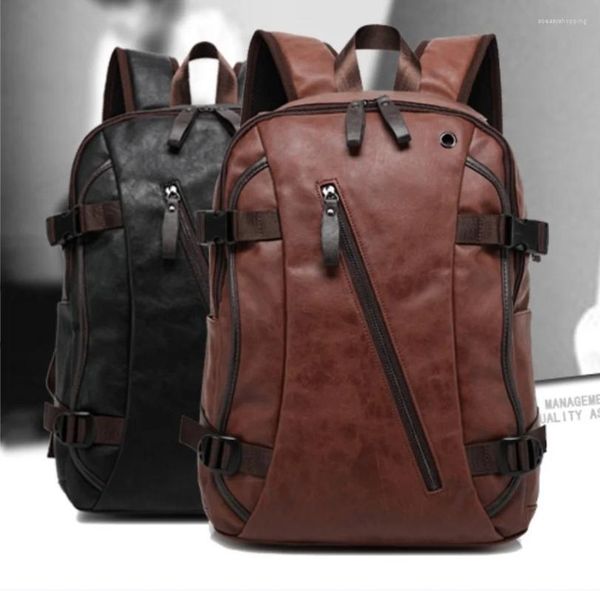 Zaino da uomo in pelle PU impermeabile 20-35L borsa per computer tascabile per notebook studente scolastico escursionismo all'aperto