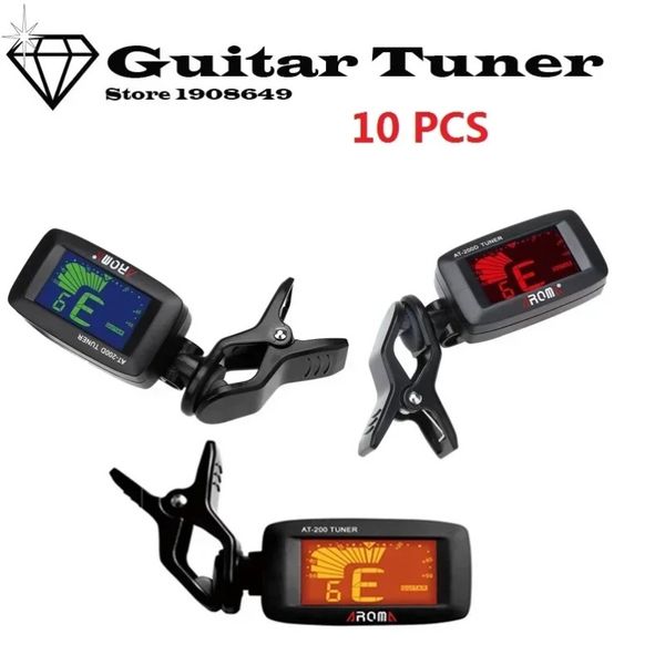 10 Stück Aroma AT-200D tragbarer Gitarren-Tuner mit Farbbildschirm, digitaler Tuner zum Anklippen, für chromatische Gitarre, Bass, Ukulele, Violine