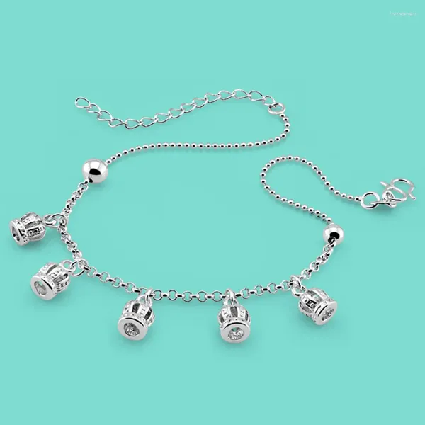 Fußkettchen 925 Sterling Silber Kette für Frauen Fußzubehör Licht Luxus Krone Anhänger Strand Barfuß Sandalen Armband am Bein