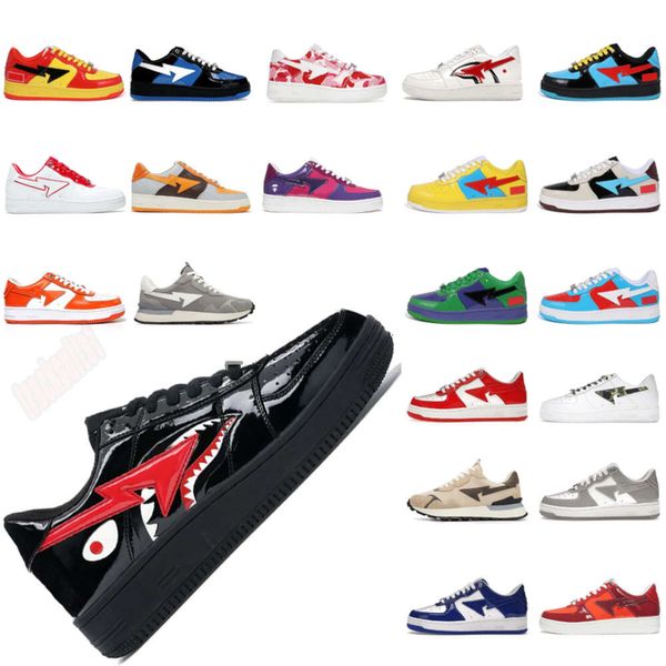 2024 sapatos de verão designer sta sapatos casuais sk8 baixo homens mulheres couro preto branco abc camo patente camuflagem skate tênis esportivos treinadores esporte tubarão sapato