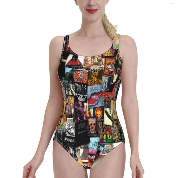 Mulheres Swimwear em um lugar One-Piece Swimsuit Mulheres Sexy Monokini Banheiras Menina Beach Music Band Bands Collage Mix