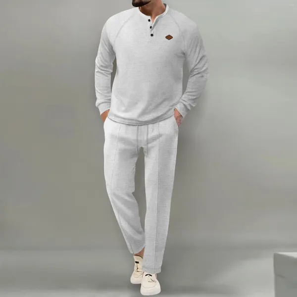 Tracksuits masculinos 2024 Europa e os Estados Unidos Transfronteiriço Comércio Exterior Cor Sólida Terno Waffle Calças de Manga Longa Esportes L