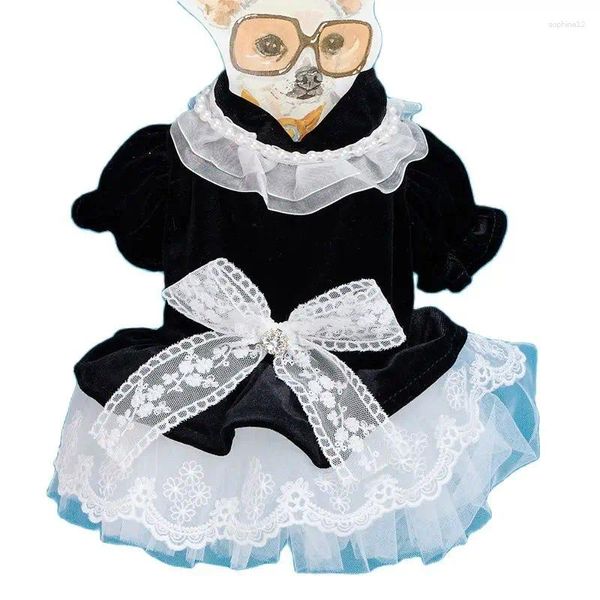 Abbigliamento per cani Abbigliamento in velluto Perla nera Primavera Estate Giacca per animali in pizzo Cucciolo Gatto Chihuahua Yorkshire Costume da sposa Gonna XS XL