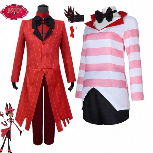 Hazbin Cosplay Hotel ALASTOR Poeira Anjo Uniforme Cosplay Homens Mulheres Halen Traje Conjunto Completo V3Hy #