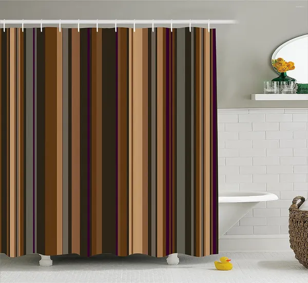 Tende da doccia Tenda astratta Retro Sfondo a strisce verticali in diverse tonalità di toni terrosi Immagine Tessuto di stoffa Ba