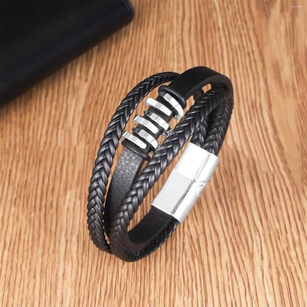 Link pulseiras pulseira de couro para homens simples irregular liga acessórios retro estilo artístico fecho magnético moda pulseiras presentes