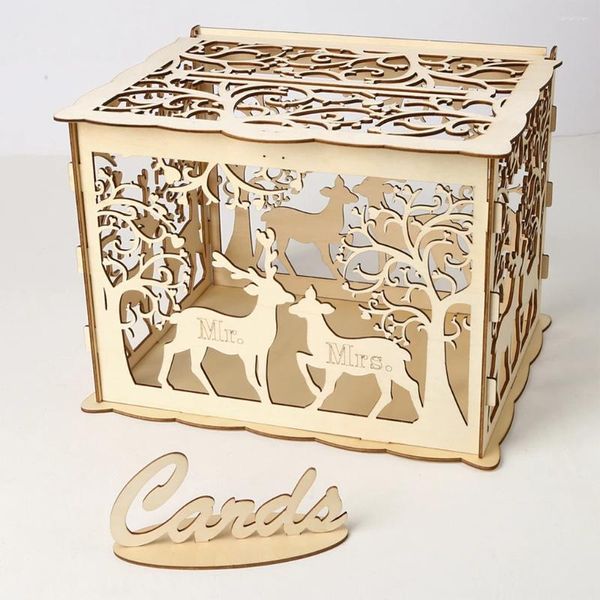 Forniture per feste Scatola per biglietti di matrimonio Elegante legno fai da te Grande design cavo riutilizzabile pieghevole con scatole regalo con busta di chiusura