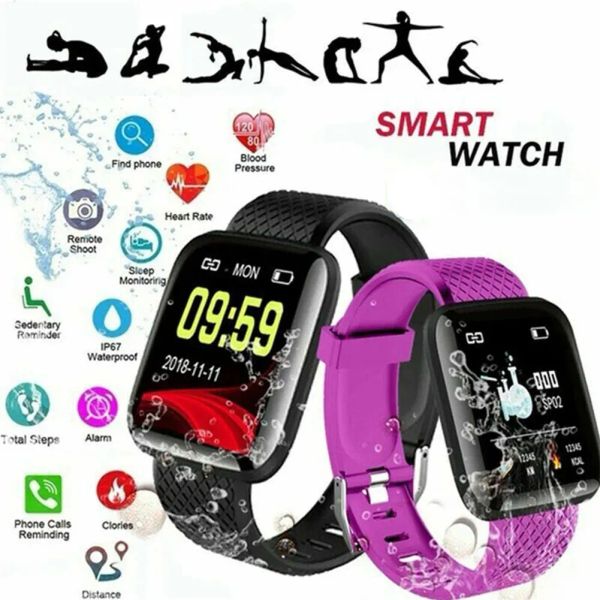 New SmartWatch Men 116Plus Pressão arqueada Smart Watch Smart Women Monitor de freqüência cardíaca Sport Sport para Android iOS