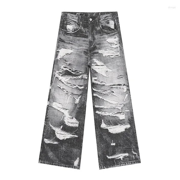 Jeans masculinos hi street vintage rasgado calças angustiadas soltas sreetwear azul denim calças para masculino preto primavera outono