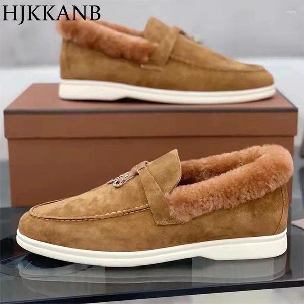 Casual Schuhe Klassische Flache Pelz Kragen Frauen Kind Wildleder Runde Kappe Metall Schloss Dekor Faulenzer Herbst Winter Komfort Zu Fuß