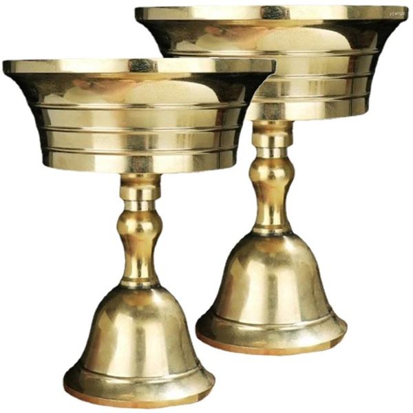 Portacandele 2 pezzi portalampada in ottone Ghee per tempio, uso retrò, candelabro in rame, supporto per sala Buddha