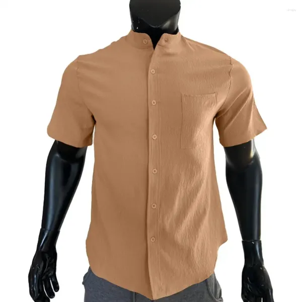 Camisas casuais masculinas homens camisa de ajuste relaxado botão-up gola cardigan respirável estilo de férias de negócios