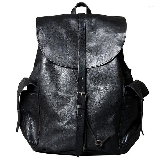 Mochila Homens Viagem Masculino Mochila Vegetal Curtido Couro Retro Grande Capacidade Couro Artesanal